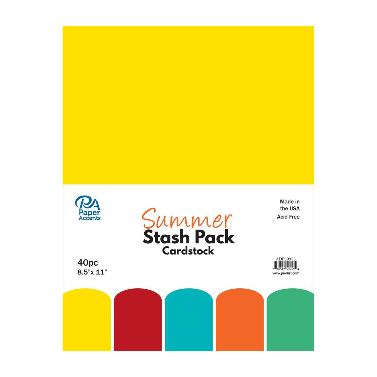 PA Paper Accents Stash Pack Cardstock Pack 8.5" x 11" Summer, colored cardstock paper for card making, scrapbooking, printing, quilling and crafts, 65lb., 40 pieces